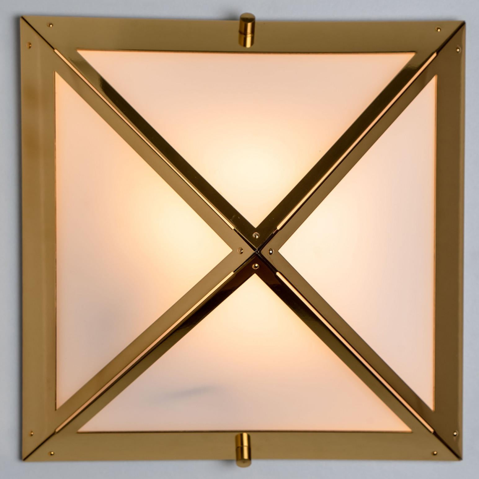 Other Pyramid White Glass and Brass Wall Lights by Glashütte Limburg, 1970s For Sale