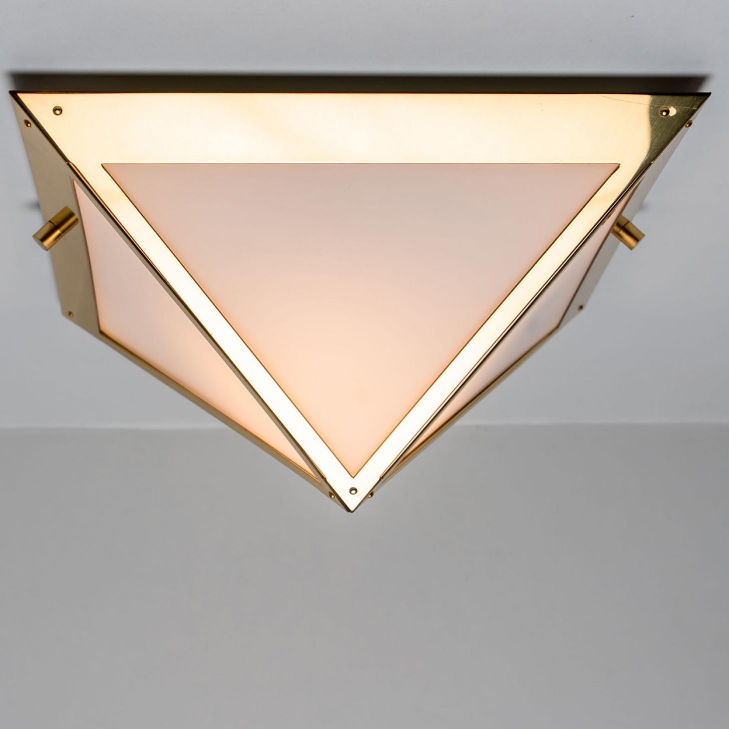 Pyramid White Glass and Brass Wall Lights by Glashütte Limburg, 1970s In Good Condition For Sale In Rijssen, NL