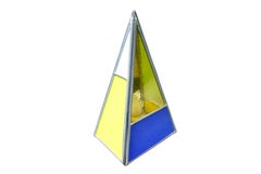 Pyramidal Belgian Colored Glass Lamp Made by Local Bruges Artist