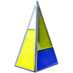 Pyramidal Belgian Colored Glass Lamp Made by Local Bruges Artist