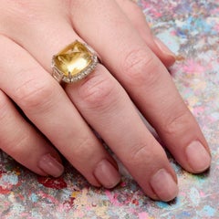Pyramidal Cabochon Yellow Sapphire and Diamond Ring ‘No Heat’