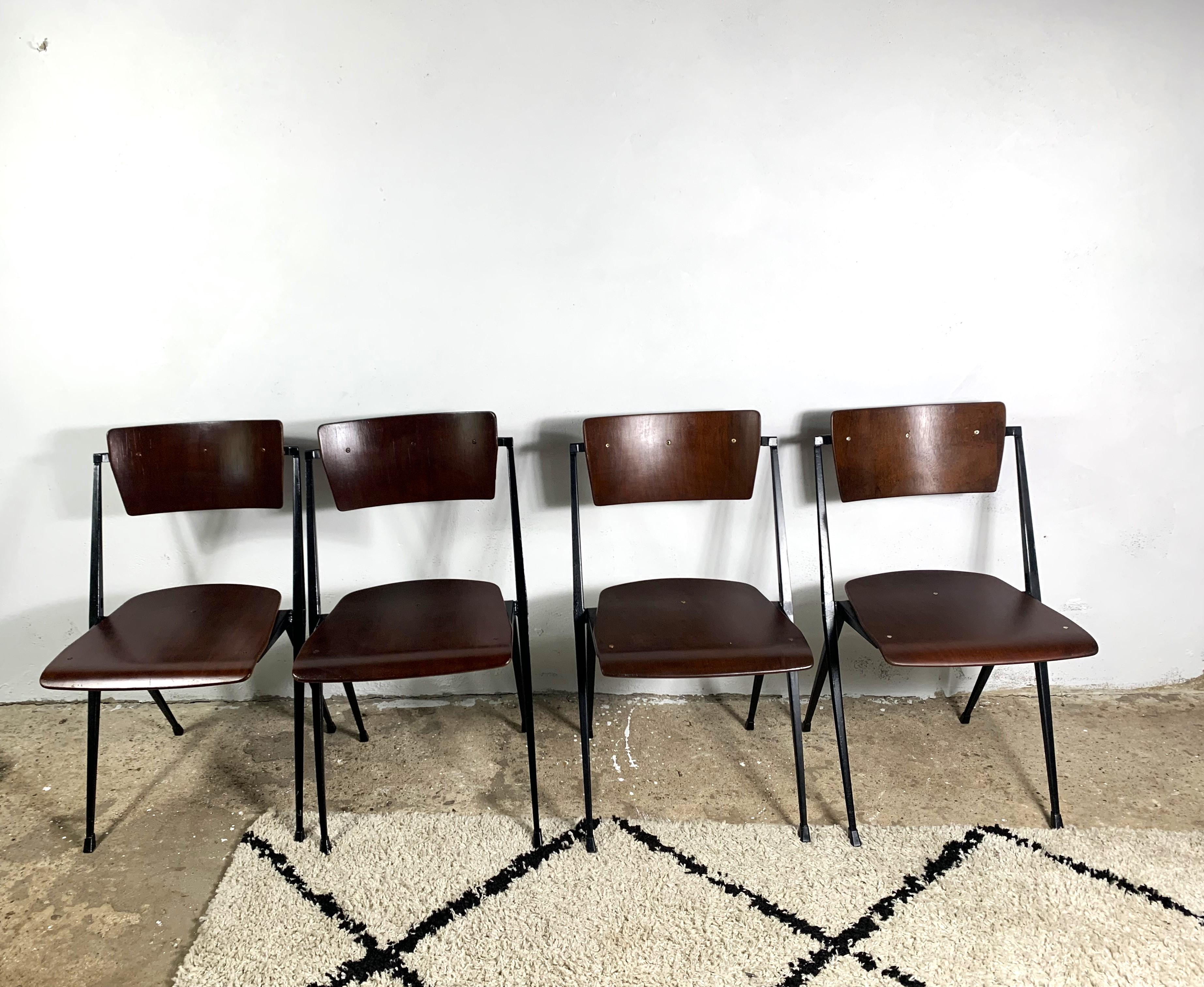 Mid-20th Century Pyramide Chairs By Wim Rietveld Set Of 4, Industrial Mid Century For Sale