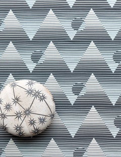 Pyramide Du Soleil Woven Commercial Grade Fabric in Halo, Black, White and Blue