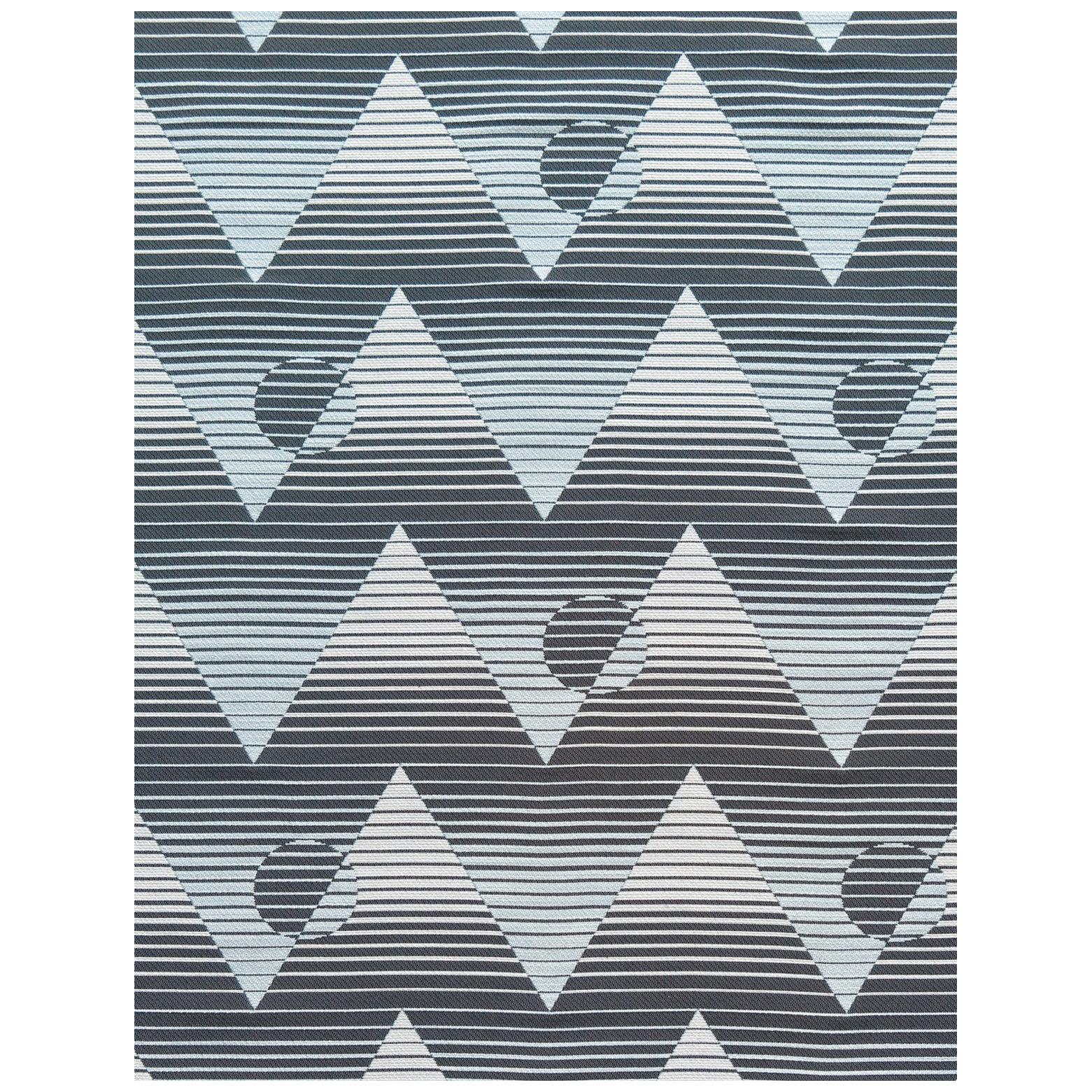 Pyramide Du Soleil Woven Commercial Grade Fabric in Halo, Black, White and Blue For Sale