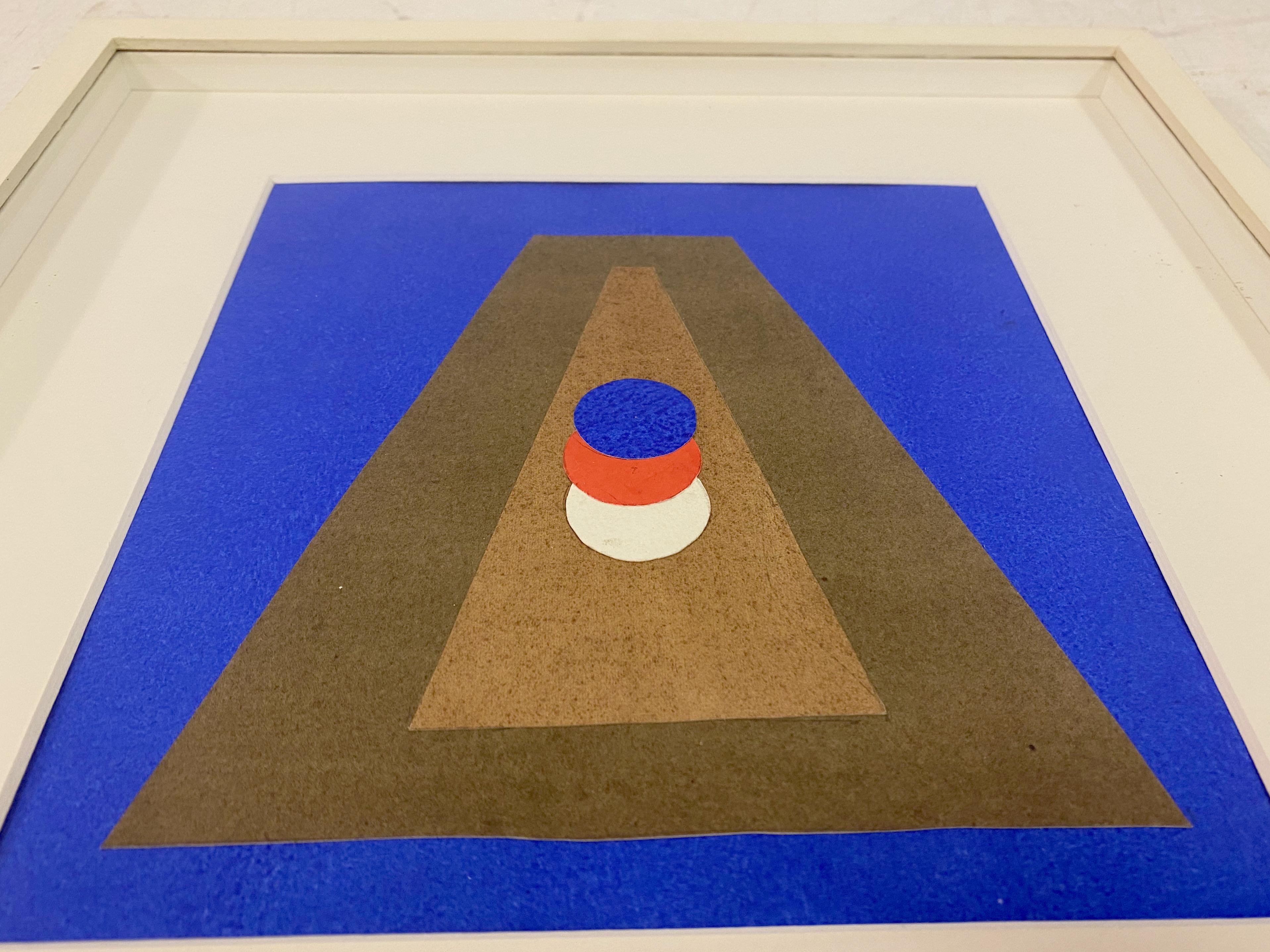 „Pyramide Im Blau“ Collage und Gouache von Italo Valenti (Unbekannt) im Angebot