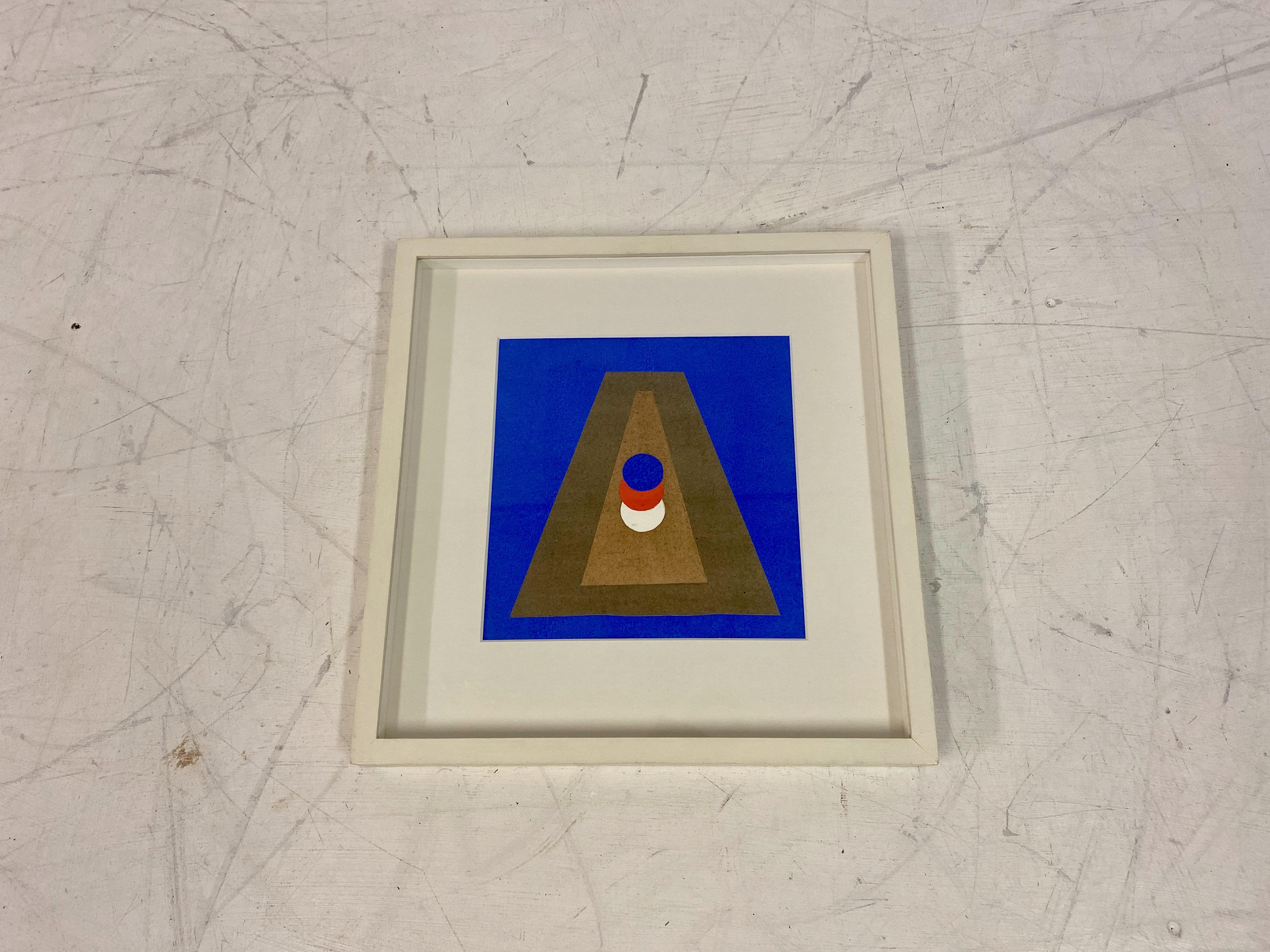 „Pyramide Im Blau“ Collage und Gouache von Italo Valenti (20. Jahrhundert) im Angebot