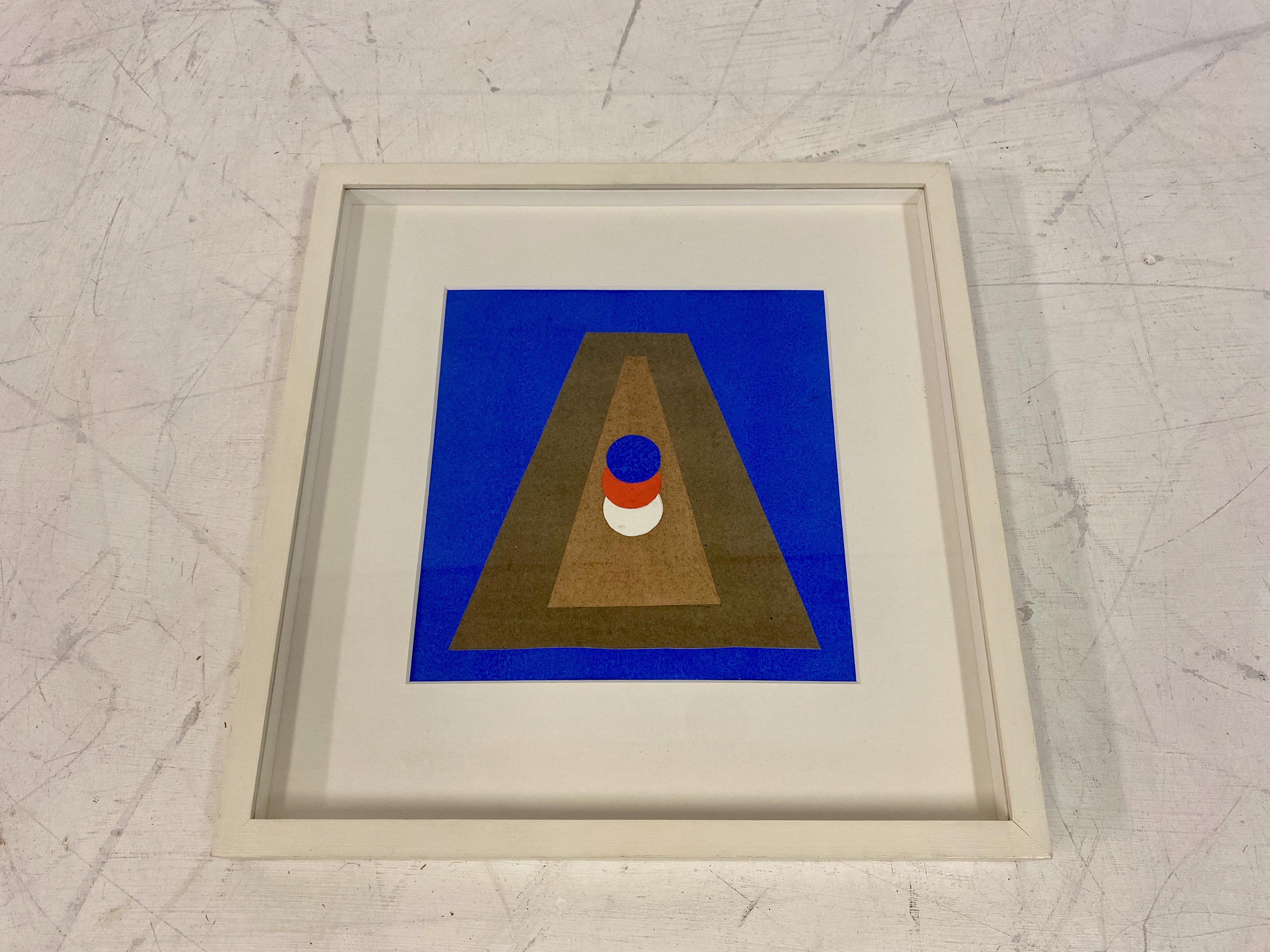 „Pyramide Im Blau“ Collage und Gouache von Italo Valenti (Papier) im Angebot