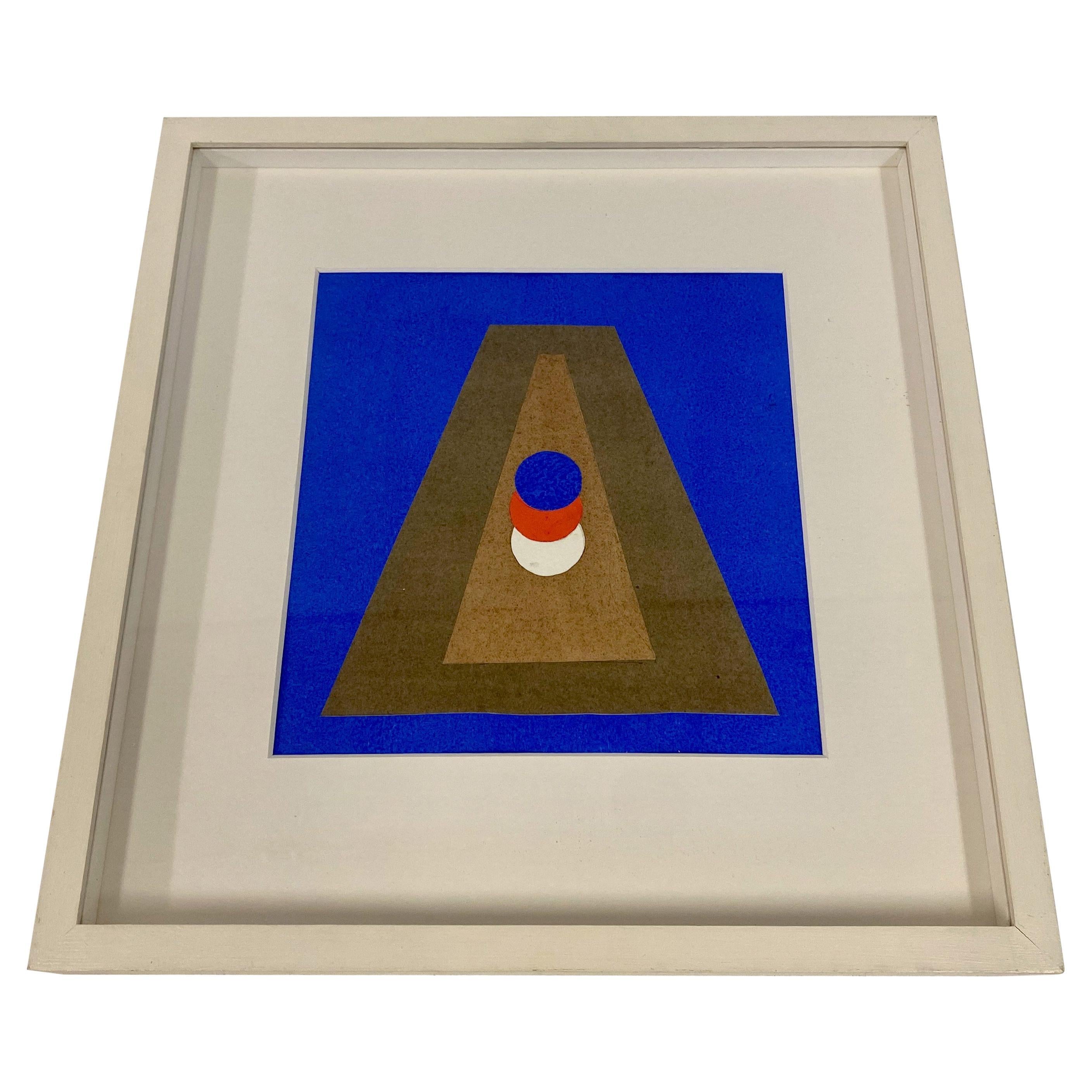 „Pyramide Im Blau“ Collage und Gouache von Italo Valenti im Angebot