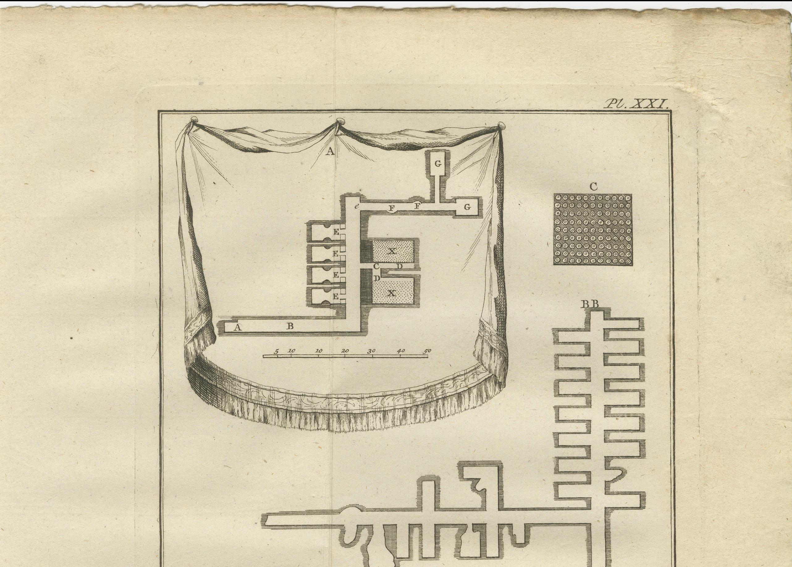 Pirámides y catacumbas de Saqqara - Cámaras funerarias y vista en sección, Egipto 1776 Holandés en venta