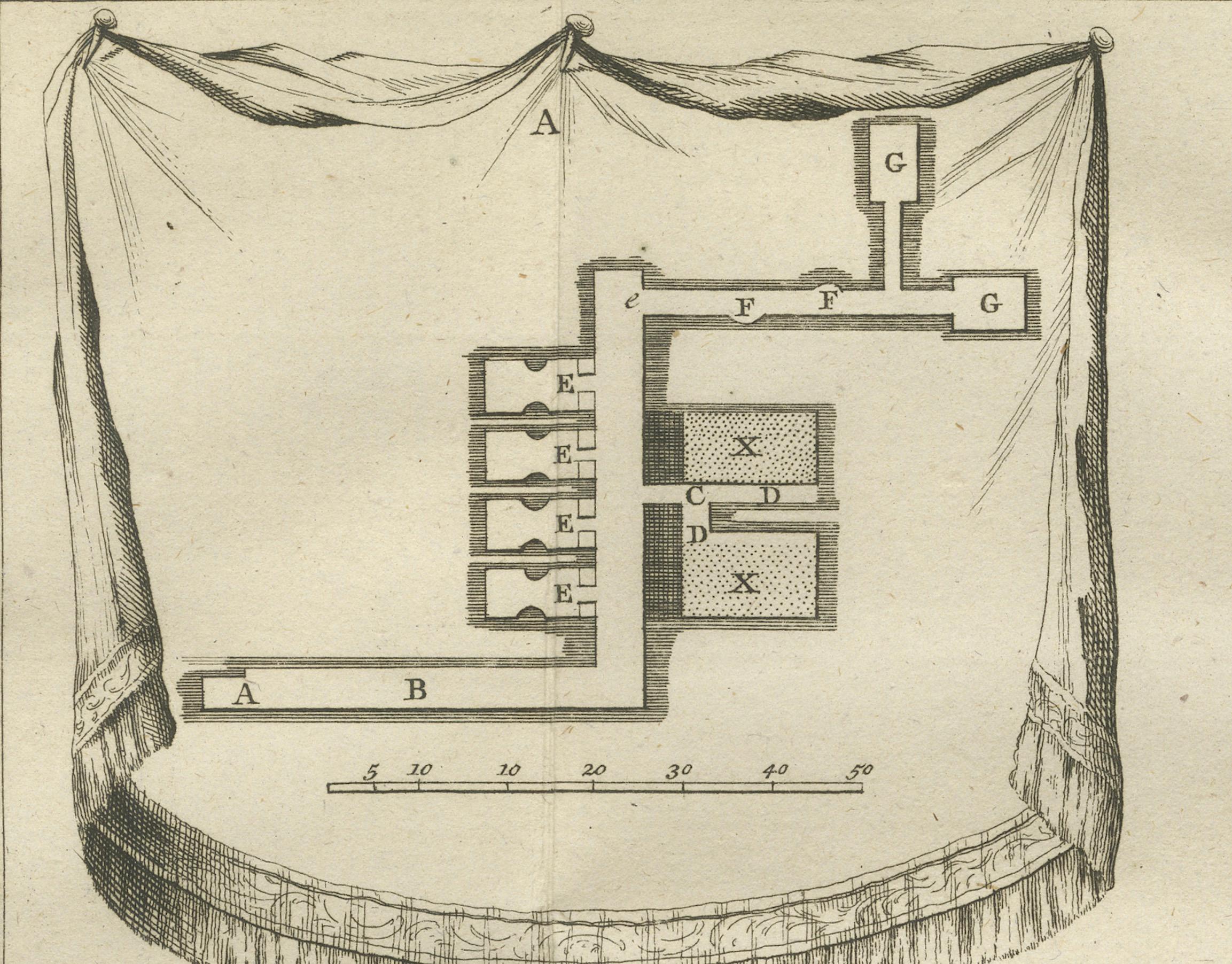 Pirámides y catacumbas de Saqqara - Cámaras funerarias y vista en sección, Egipto 1776 en Bueno estado para la venta en Langweer, NL