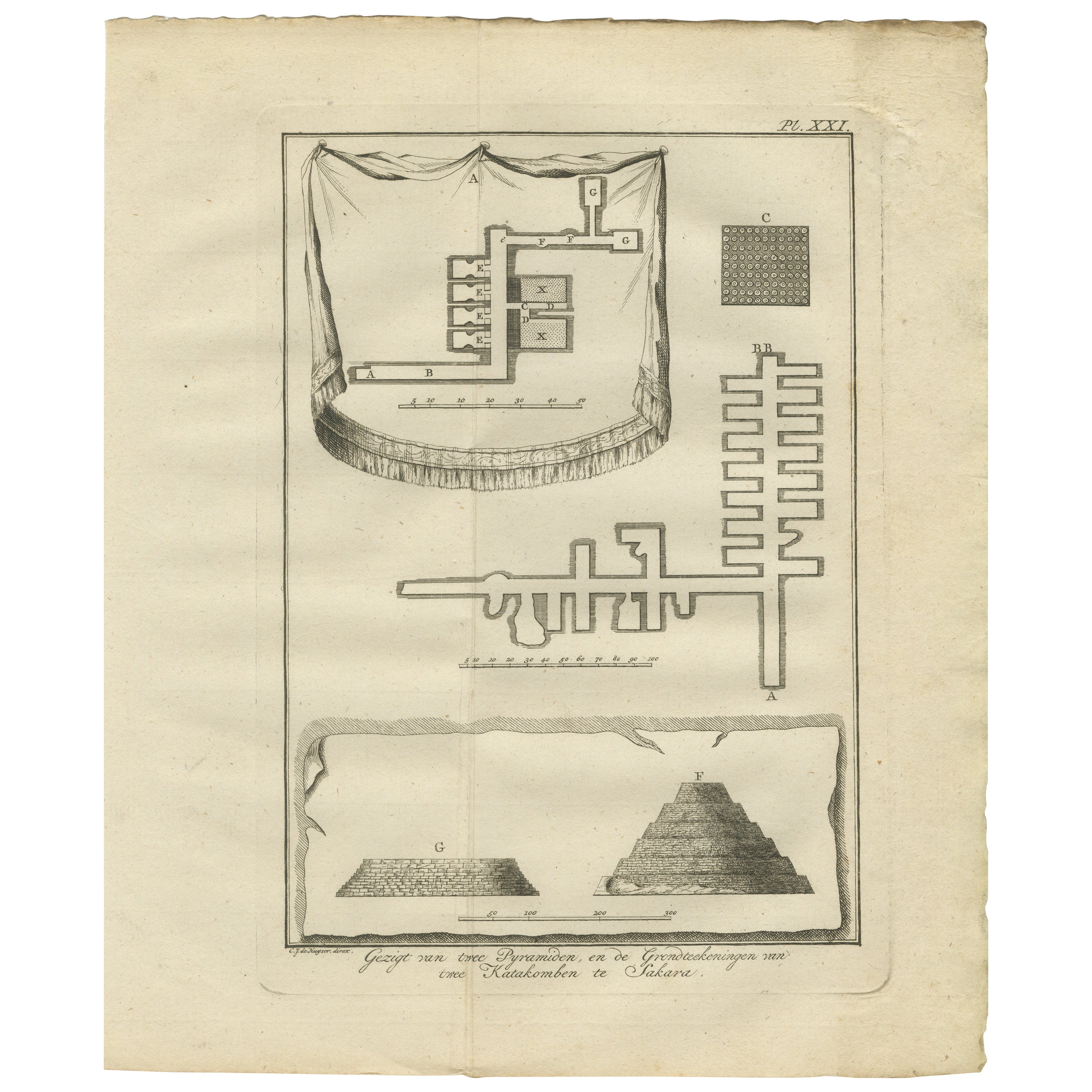 Pyramiden und Katakomben von Saqqara - Grabkammern und Schnittansicht, Ägypten 1776