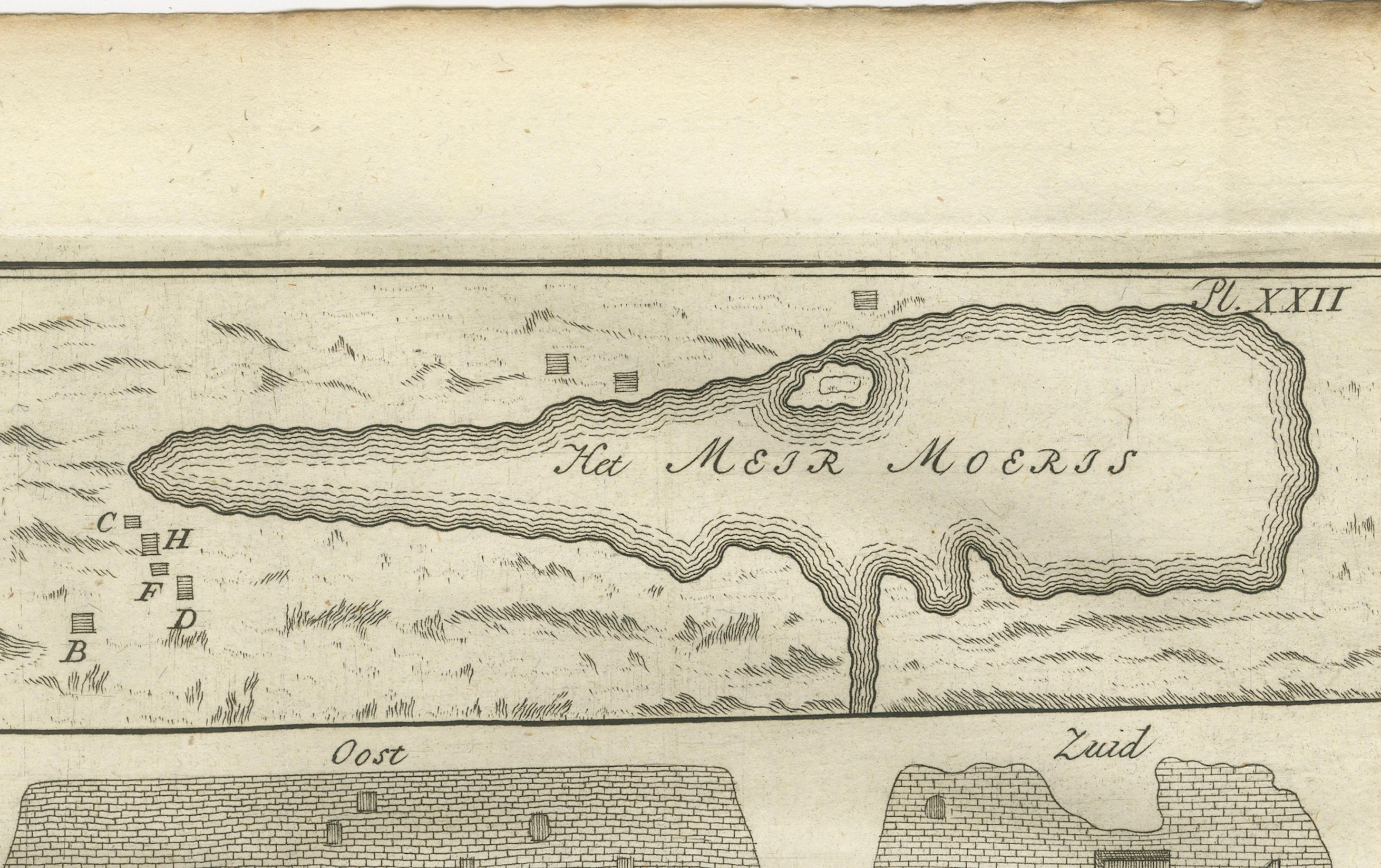 Pirámides de Biahmu, obelisco de Biggig y lago Moeris - Egipto Grabado, 1776 Holandés en venta
