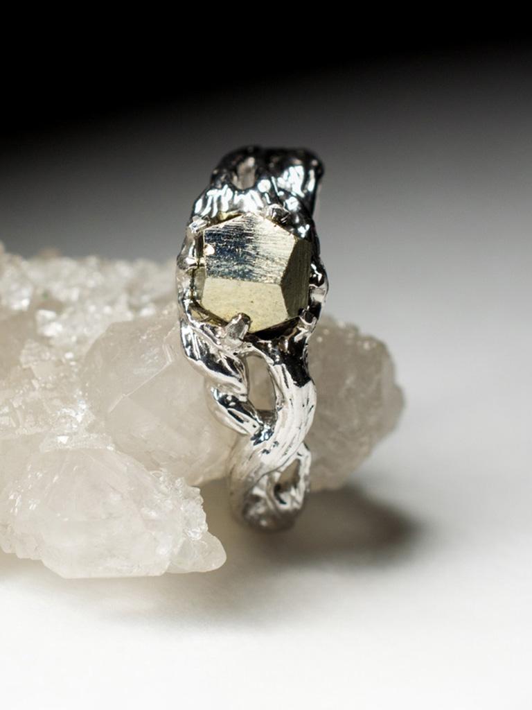 Pyrite Crystal Silver Ring Golden Natural Mulatto Magic Energy raw For Sale 1