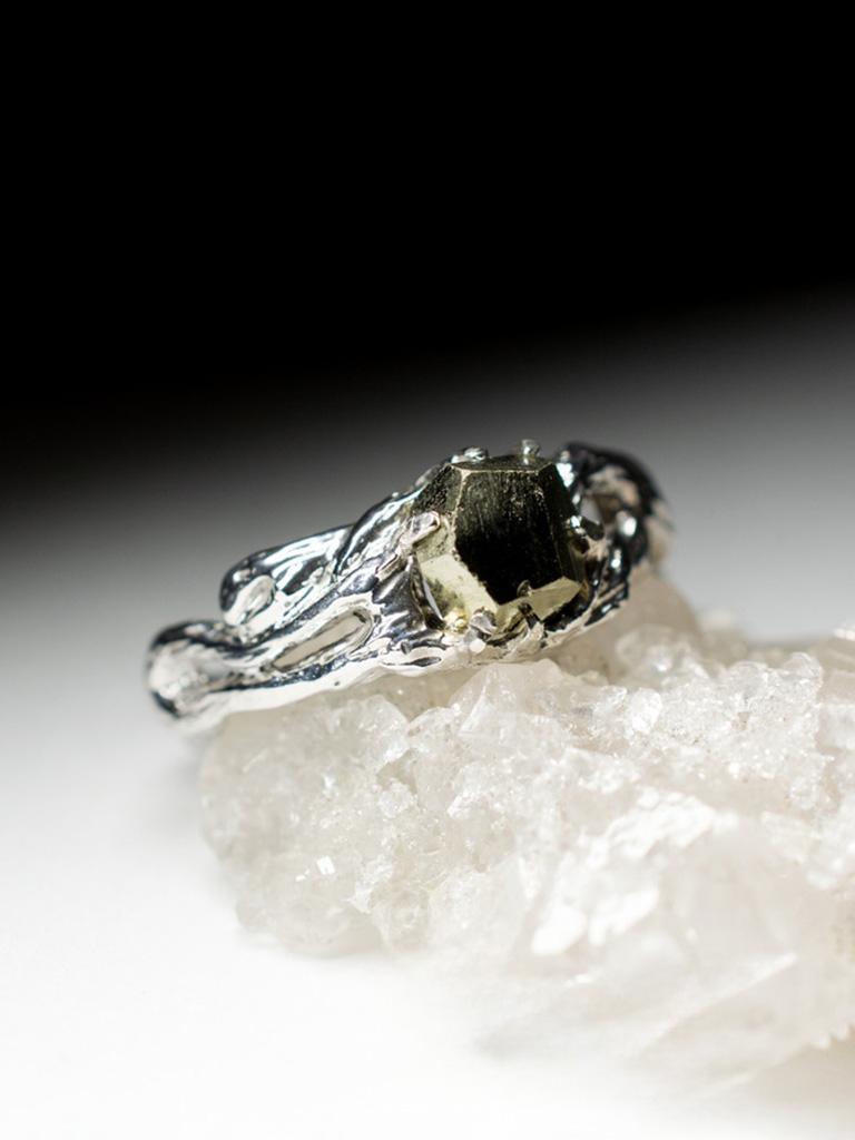Pyrite Crystal Silver Ring Golden Natural Mulatto Magic Energy raw For Sale 2