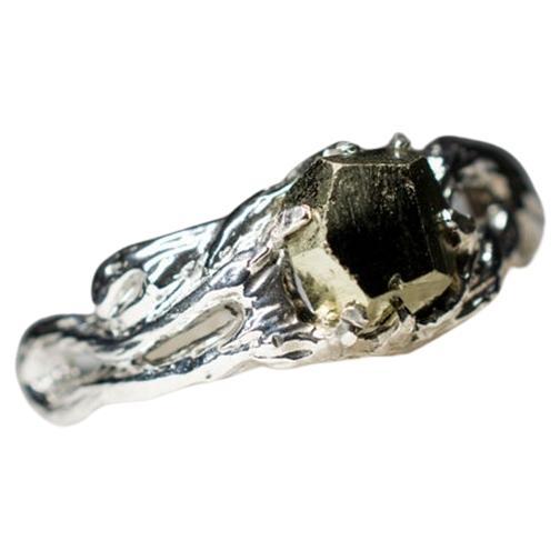 Pyrite Crystal Silver Ring Golden Natural Mulatto Magic Energy raw For Sale