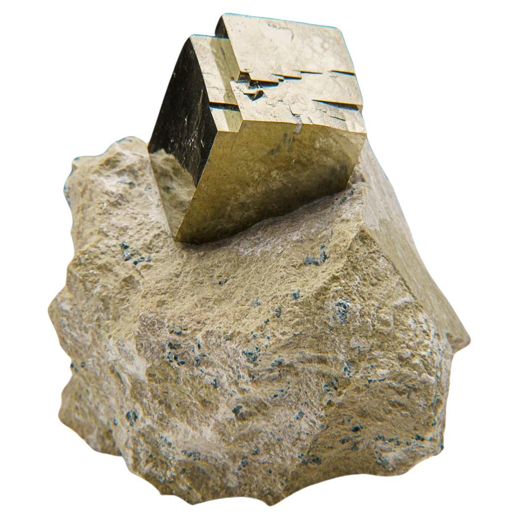 Pyrite Cube on Basalt from Navajún, La Rioja Province, Spain (1.2 lbs) For Sale