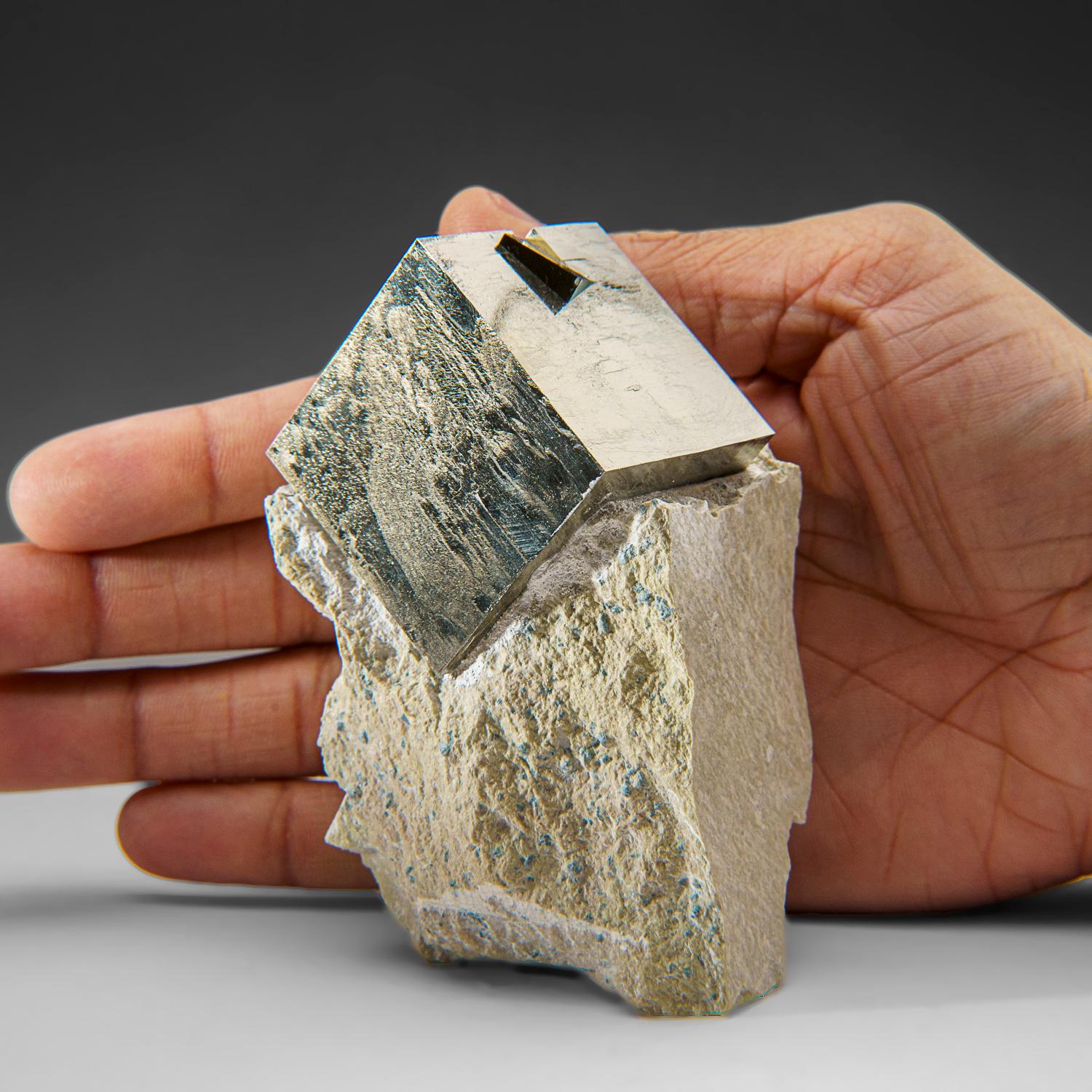 Spanish Pyrite Cube on Basalt from Navajún, La Rioja Province, Spain (1.4 lbs) For Sale