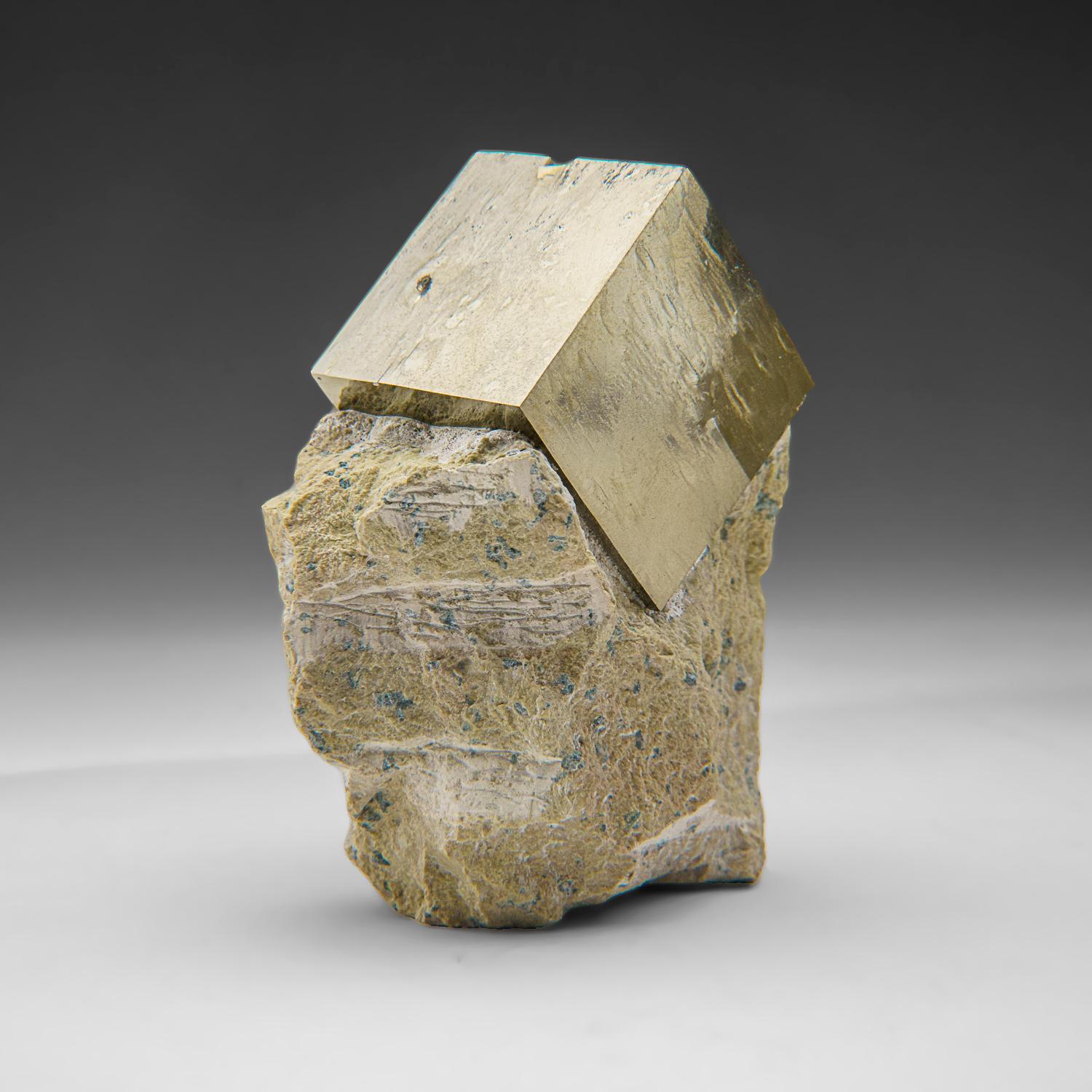Pyrite Cube on Basalt from Navajún, La Rioja Province, Spain (1.4 lbs) In Excellent Condition For Sale In New York, NY