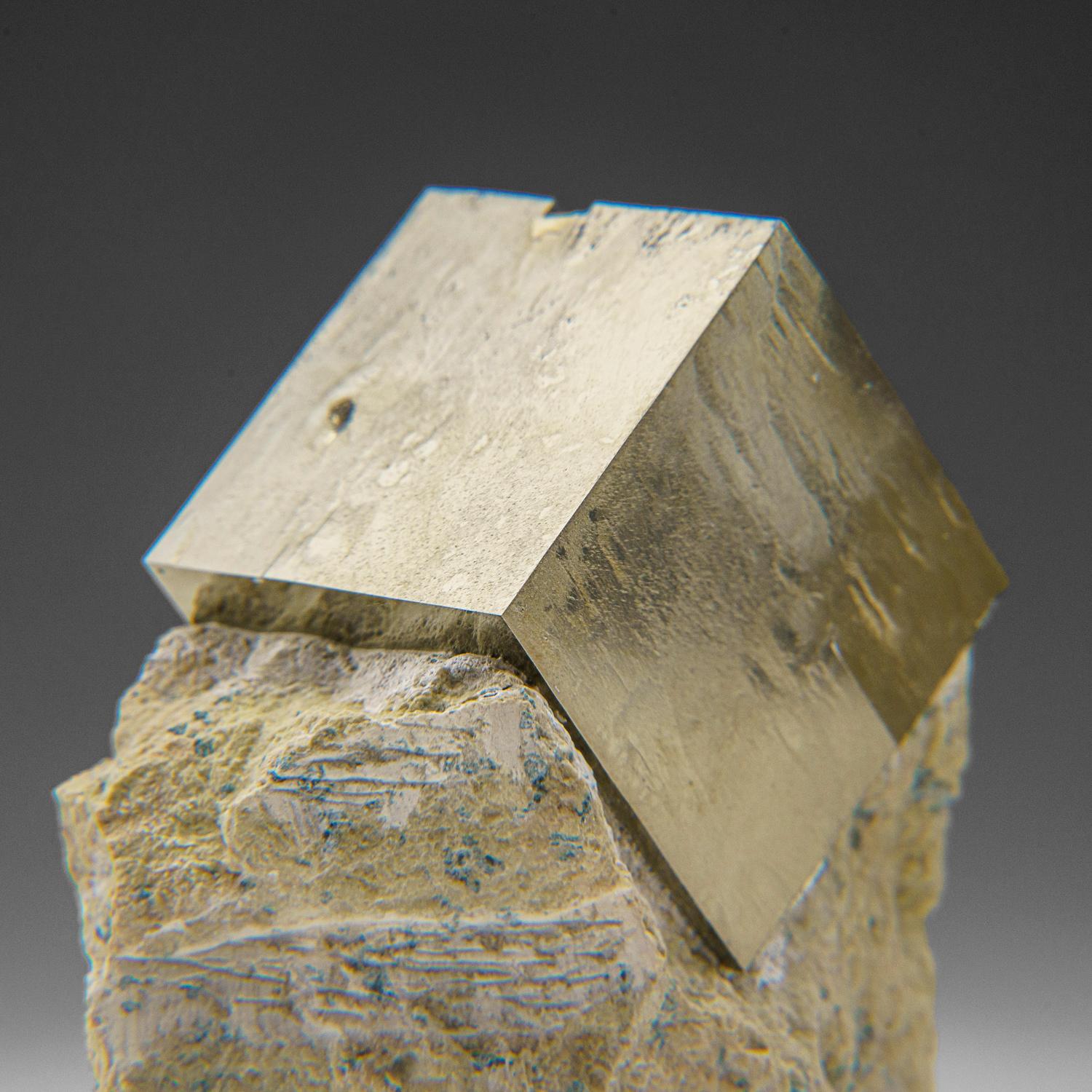 Contemporary Pyrite Cube on Basalt from Navajún, La Rioja Province, Spain (1.4 lbs) For Sale