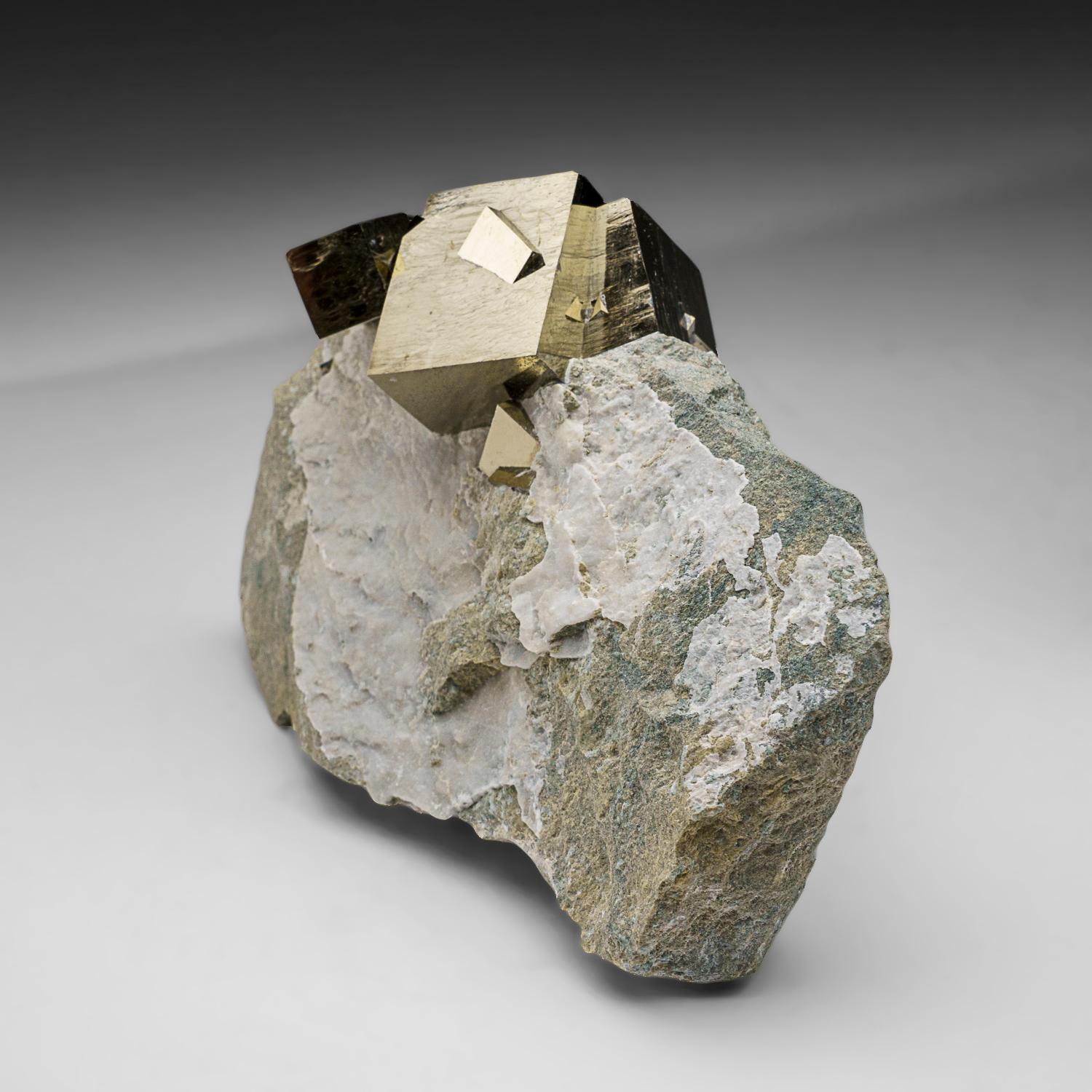 Spanish Pyrite Cube on Basalt from Navajún, La Rioja Province, Spain (1.7 lbs) For Sale