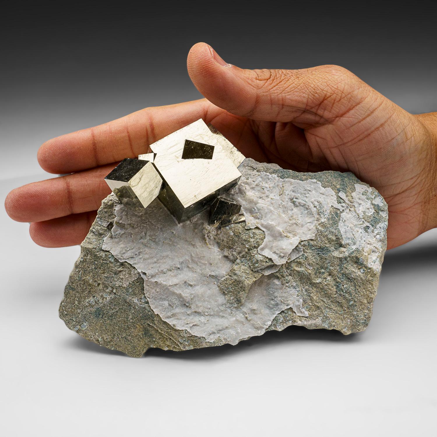 Contemporary Pyrite Cube on Basalt from Navajún, La Rioja Province, Spain (1.7 lbs) For Sale