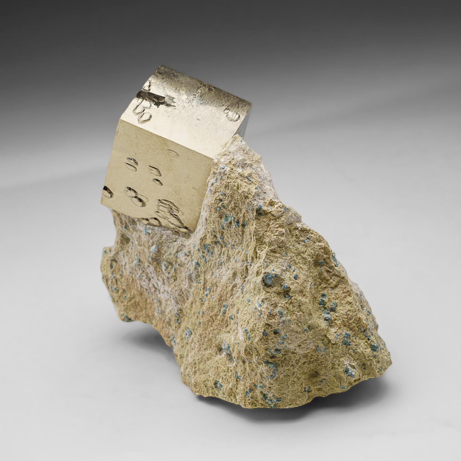 Spanish Pyrite Cube on Basalt from Navajún, La Rioja Province, Spain (2.1 lbs) For Sale