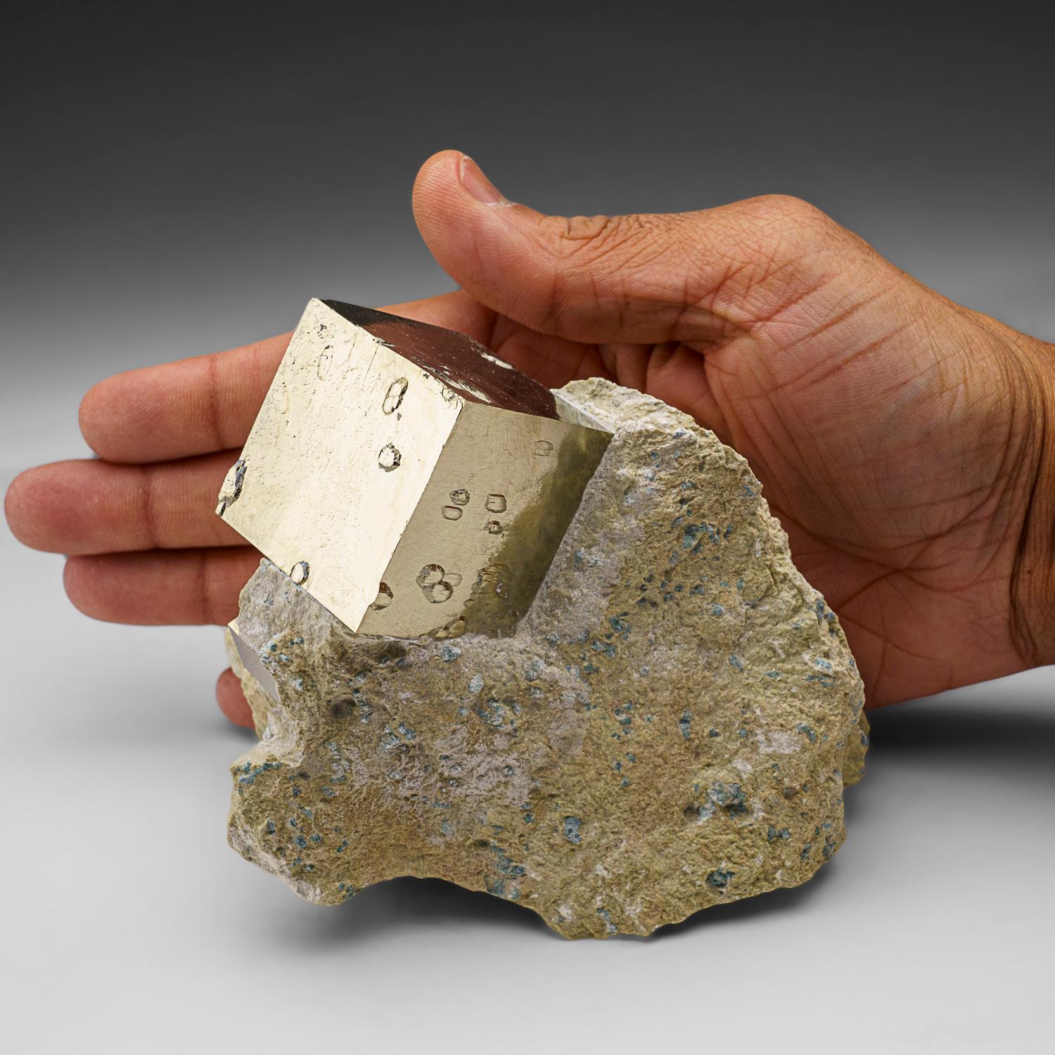 Pyrite Cube on Basalt from Navajún, La Rioja Province, Spain (2.1 lbs) In New Condition For Sale In New York, NY