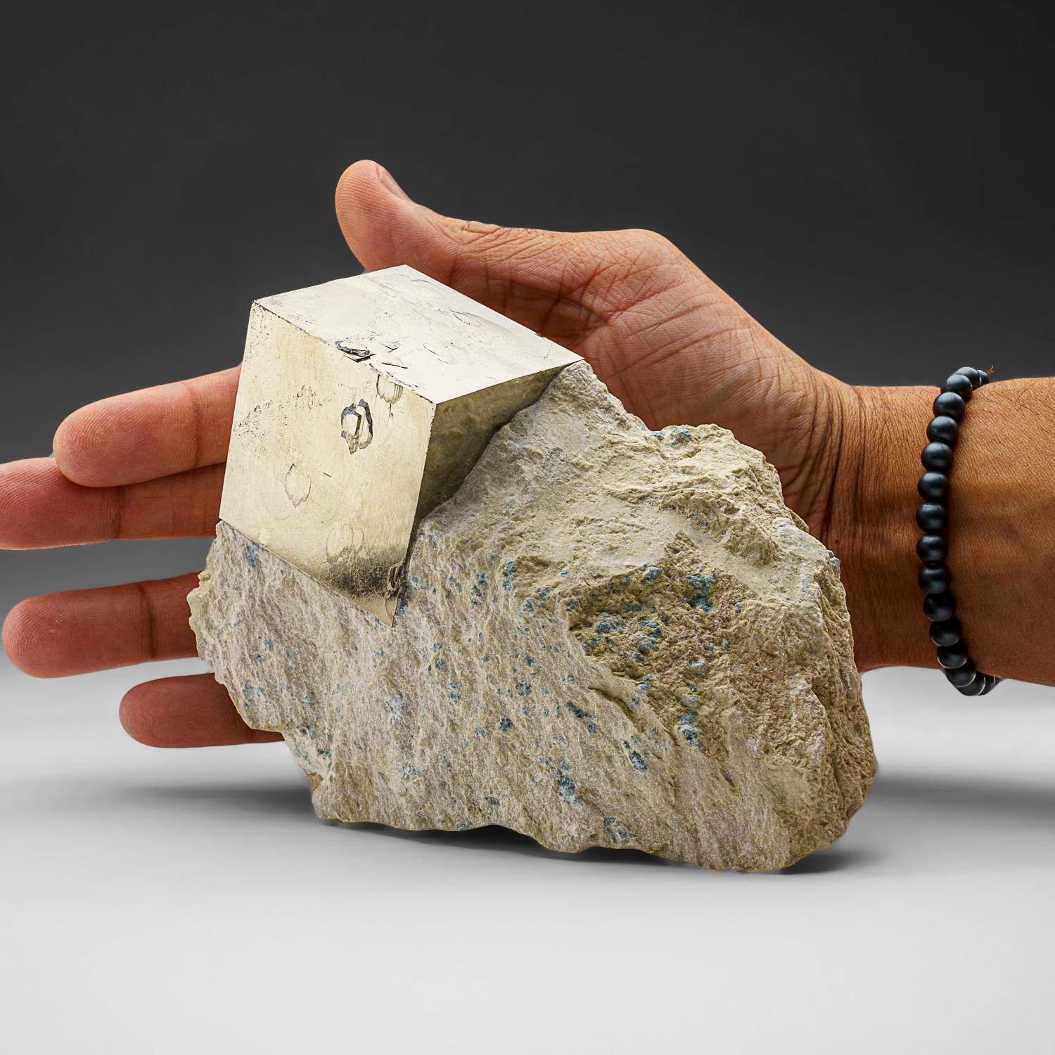 Spanish Pyrite Cube on Basalt from Navajún, La Rioja Province, Spain (2.5 lbs) For Sale
