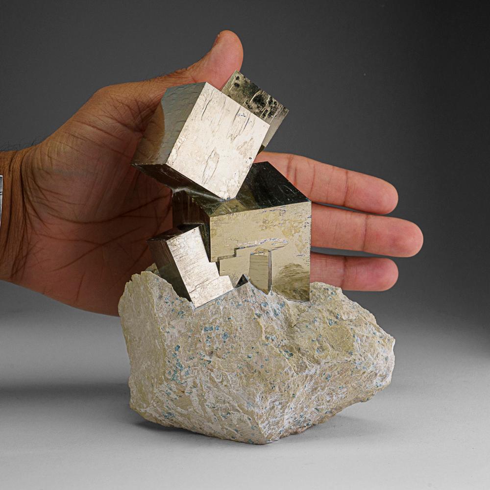 Spanish Pyrite Cube on Basalt from Navajún, La Rioja Province, Spain (3.7 lbs) For Sale