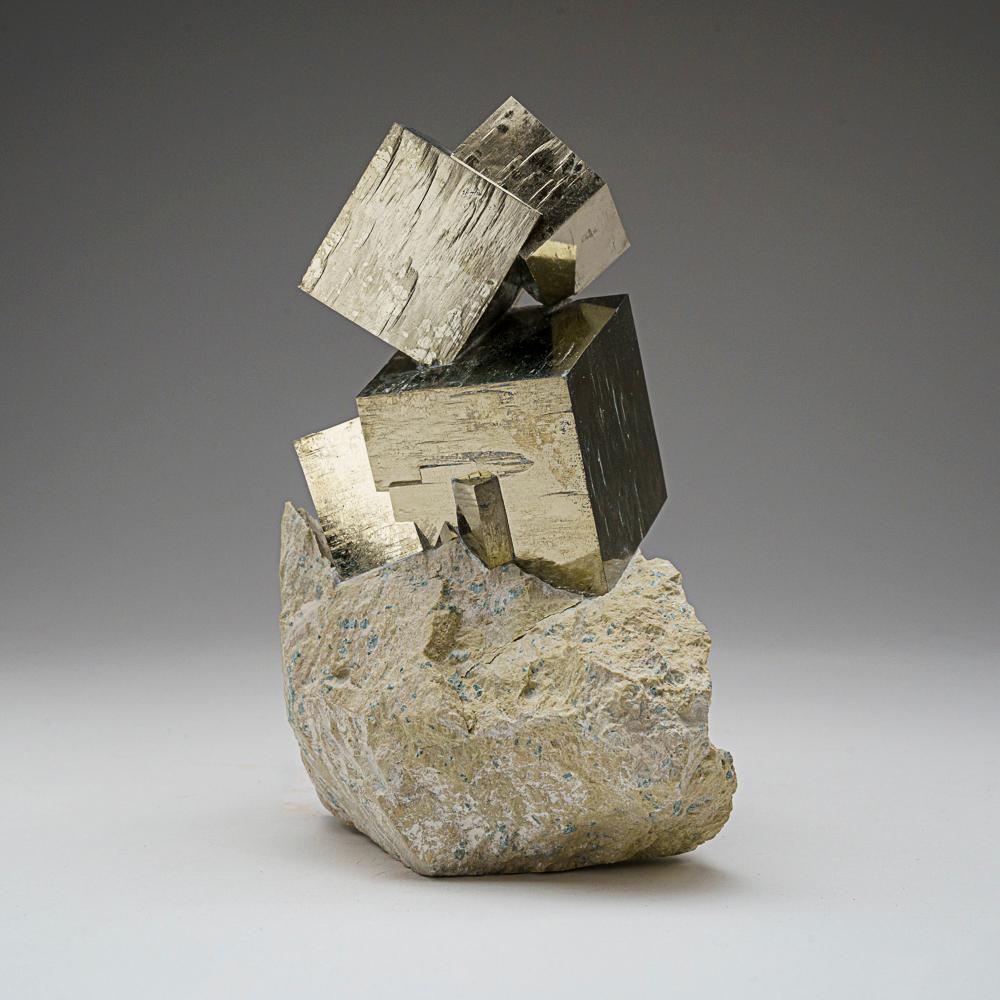Pyrite Cube on Basalt from Navajún, La Rioja Province, Spain (3.7 lbs) In Excellent Condition For Sale In New York, NY