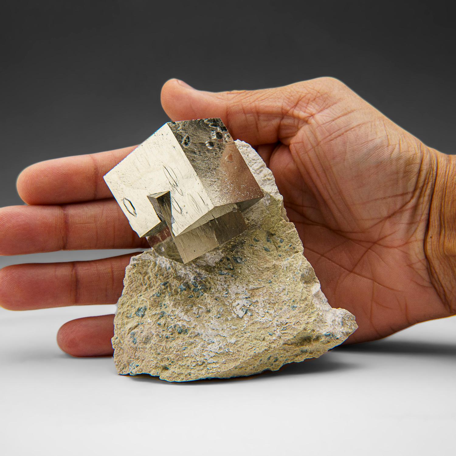 Spanish Pyrite Cube on Basalt from Navajún, La Rioja Province, Spain (440 grams) For Sale