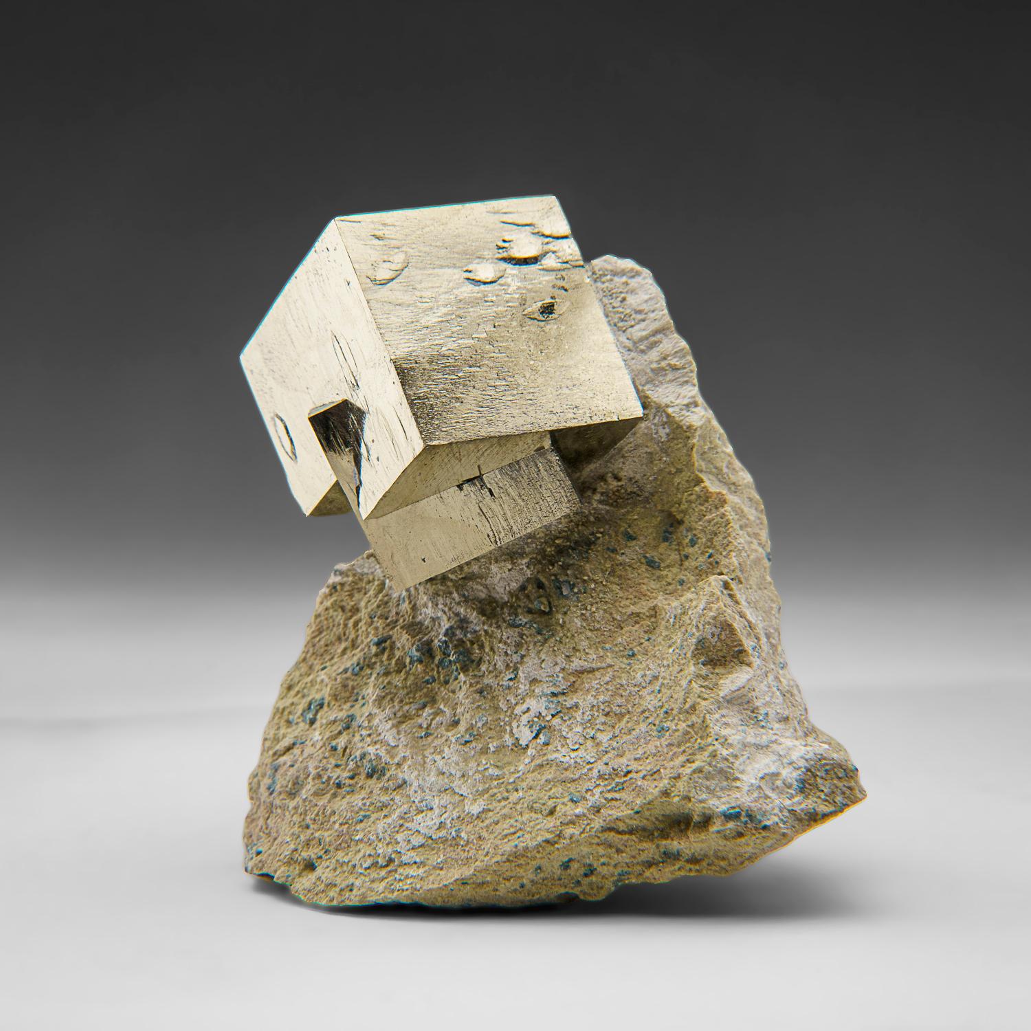 Contemporary Pyrite Cube on Basalt from Navajún, La Rioja Province, Spain (440 grams) For Sale