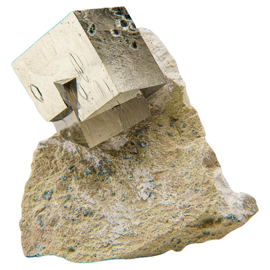Pyrite Cube on Basalt from Navajún, La Rioja Province, Spain (440 grams) For Sale