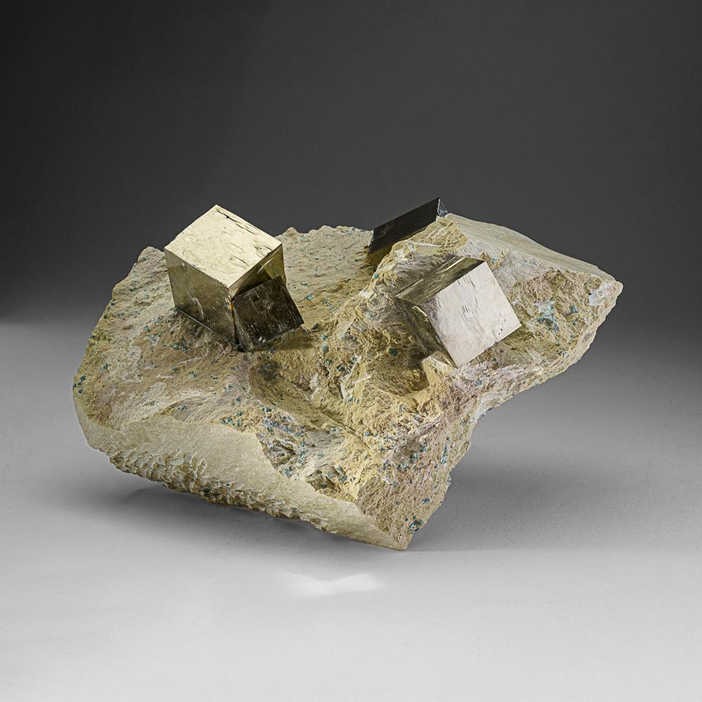 Contemporary Pyrite Cube on Basalt from Navajún, La Rioja Province, Spain (8.1 lbs) For Sale