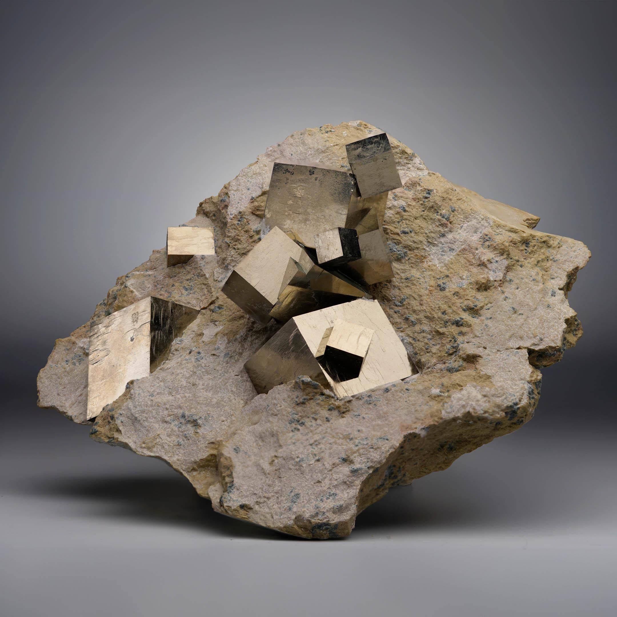 Contemporary Pyrite Cubes on Matrix From Spain For Sale