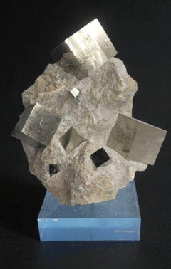 Pyrite cubes on matrix, sharp, mirror like luster. From Spain, Navajun.