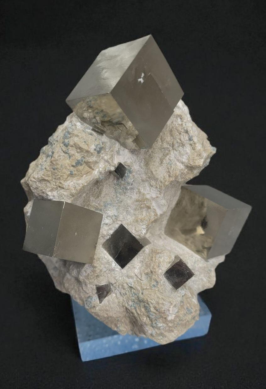 Pyrite cubes on matrix, sharp, mirror like luster. From Spain, Navajun. For Sale 1