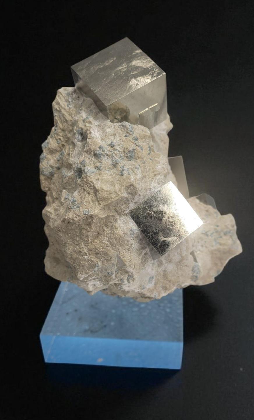 Pyrite cubes on matrix, sharp, mirror like luster. From Spain, Navajun. For Sale 2