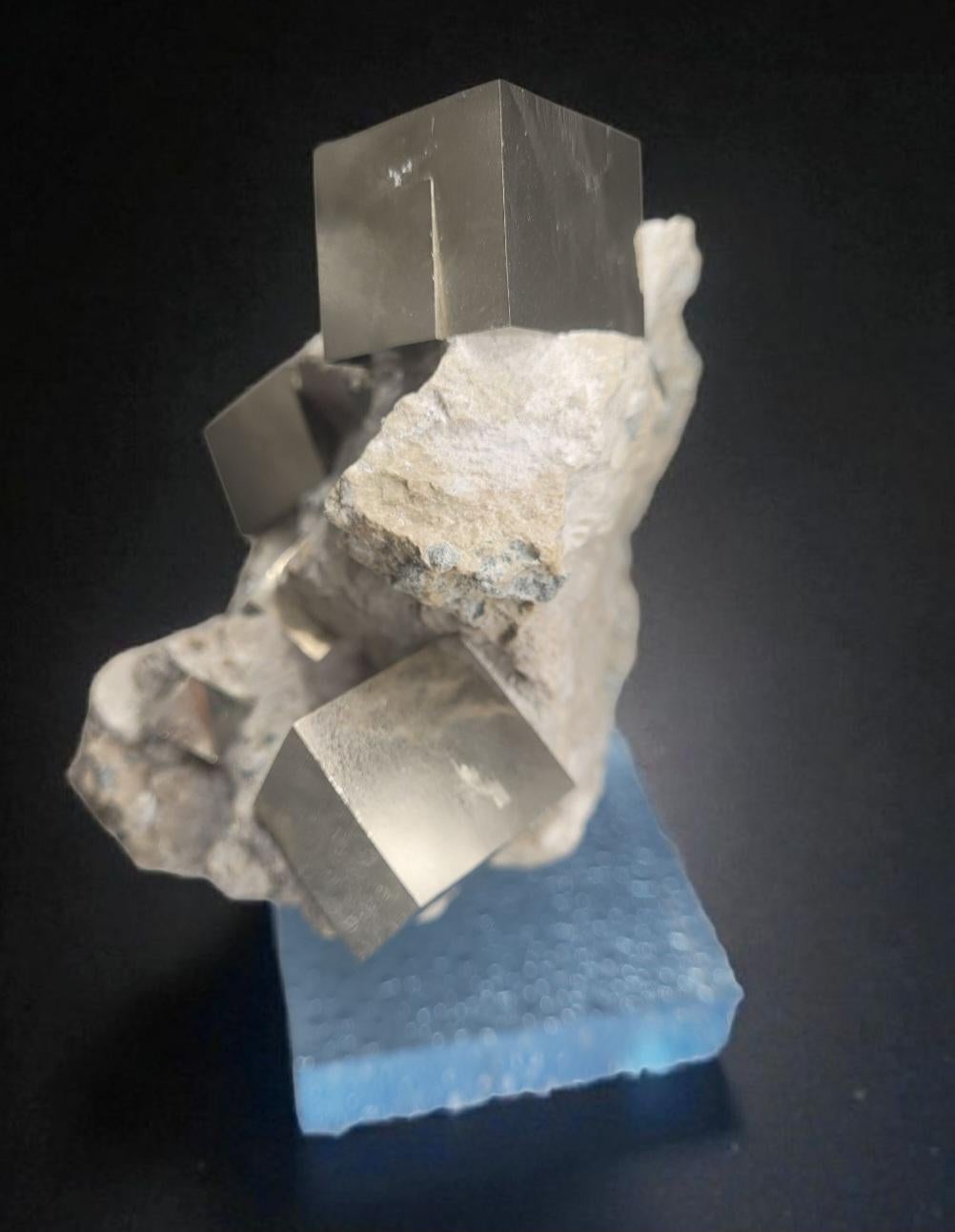 Pyrite cubes on matrix, sharp, mirror like luster. From Spain, Navajun. For Sale 3