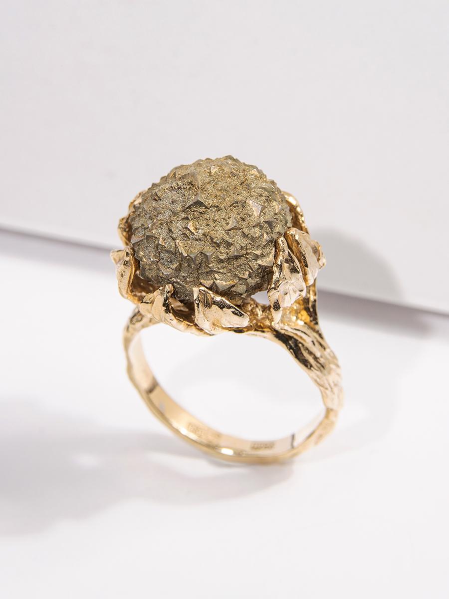 Pyrite Flower Gold Ring One of a kind Raw Stone Art Nouveau style Flower Petals For Sale 8