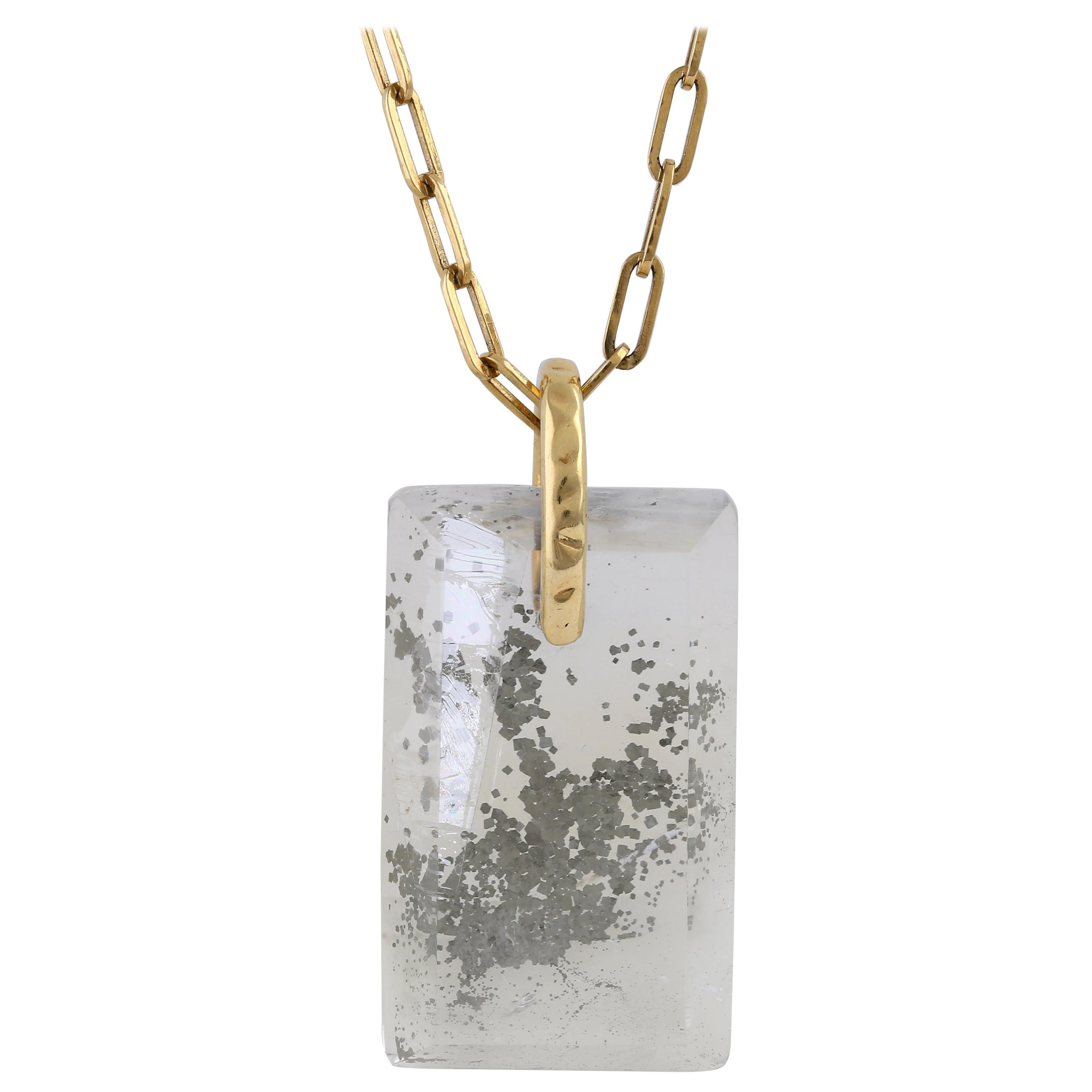 Pyrite in Quartz '31.57 Carat' and Yellow Gold Necklace