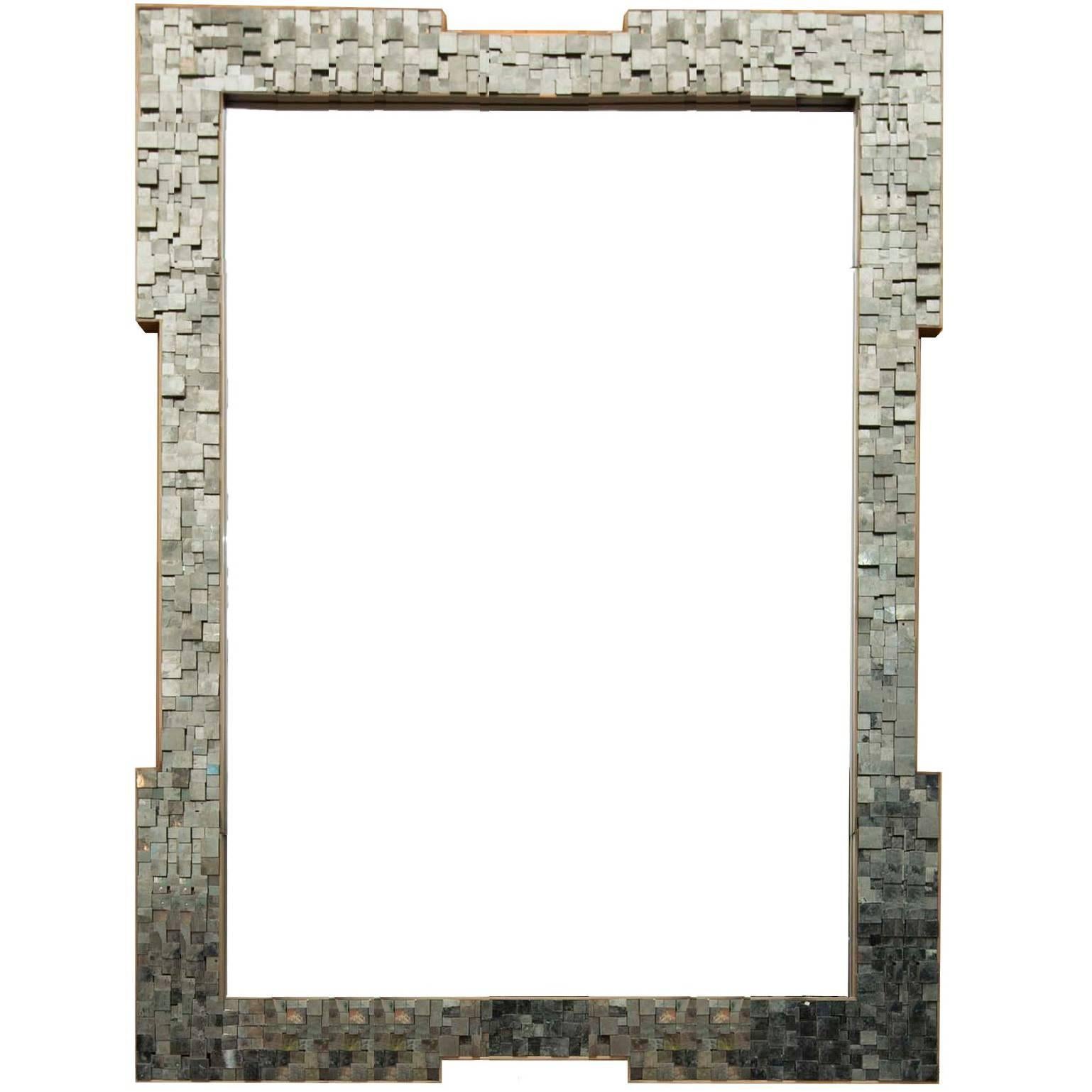 Pyrite Mirror, Art Deco Inspired French Chanel Brutalist Style, 1970s For Sale