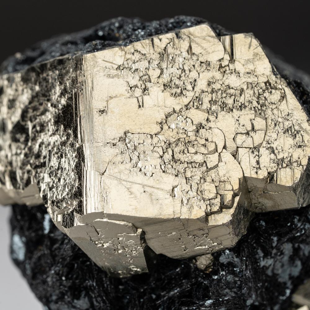 Classic old-European specimen with a lustrous combination of well defined pyritohedral crystal cluster of Italian pyrite on hematite matrix. This undamaged specimen has fully terminated crystal faces. These specimens, from Rio Marina, Elba Island,