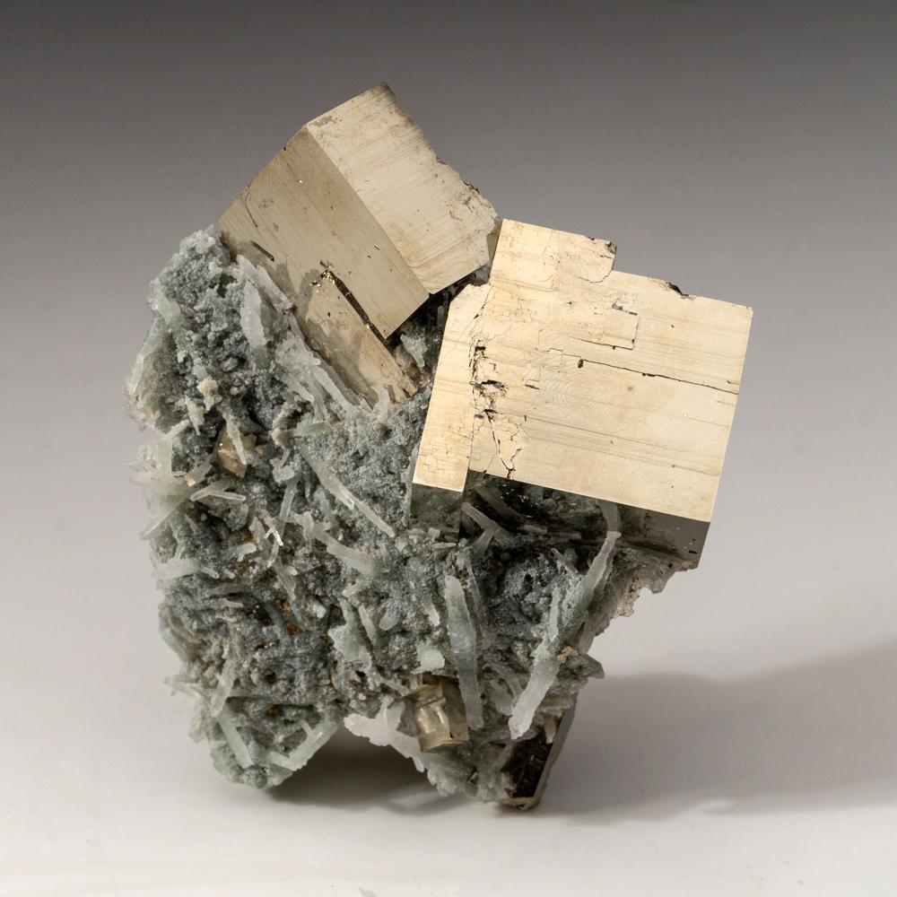 18th Century and Earlier Pyrite on Quartz from Daye Mine, Hubei Province, China For Sale