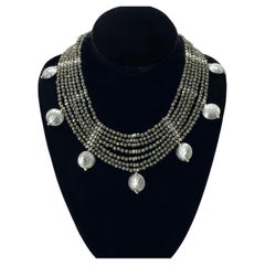 Artisan Seven-Strand Pyrite Collar Necklace with Charms, USA, New