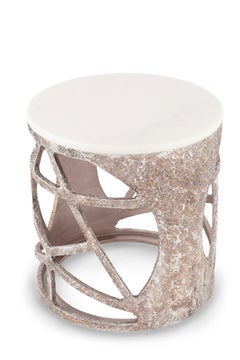 Art Deco Pyrite Marble Side Table, Calacatta Bianco, Handmade by Greenapple