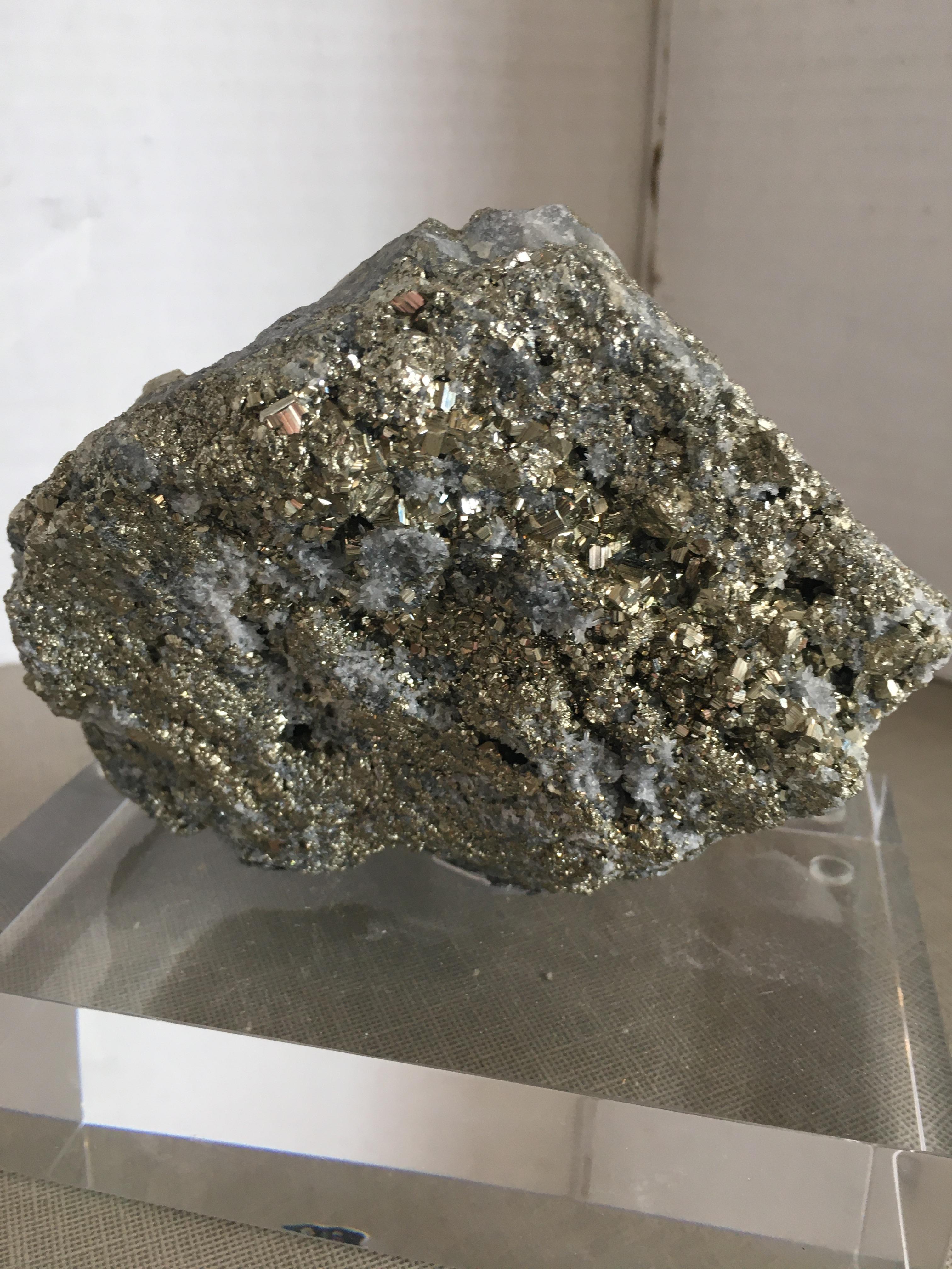 20th Century Pyrite with Quartz Crystals on a Lucite Base