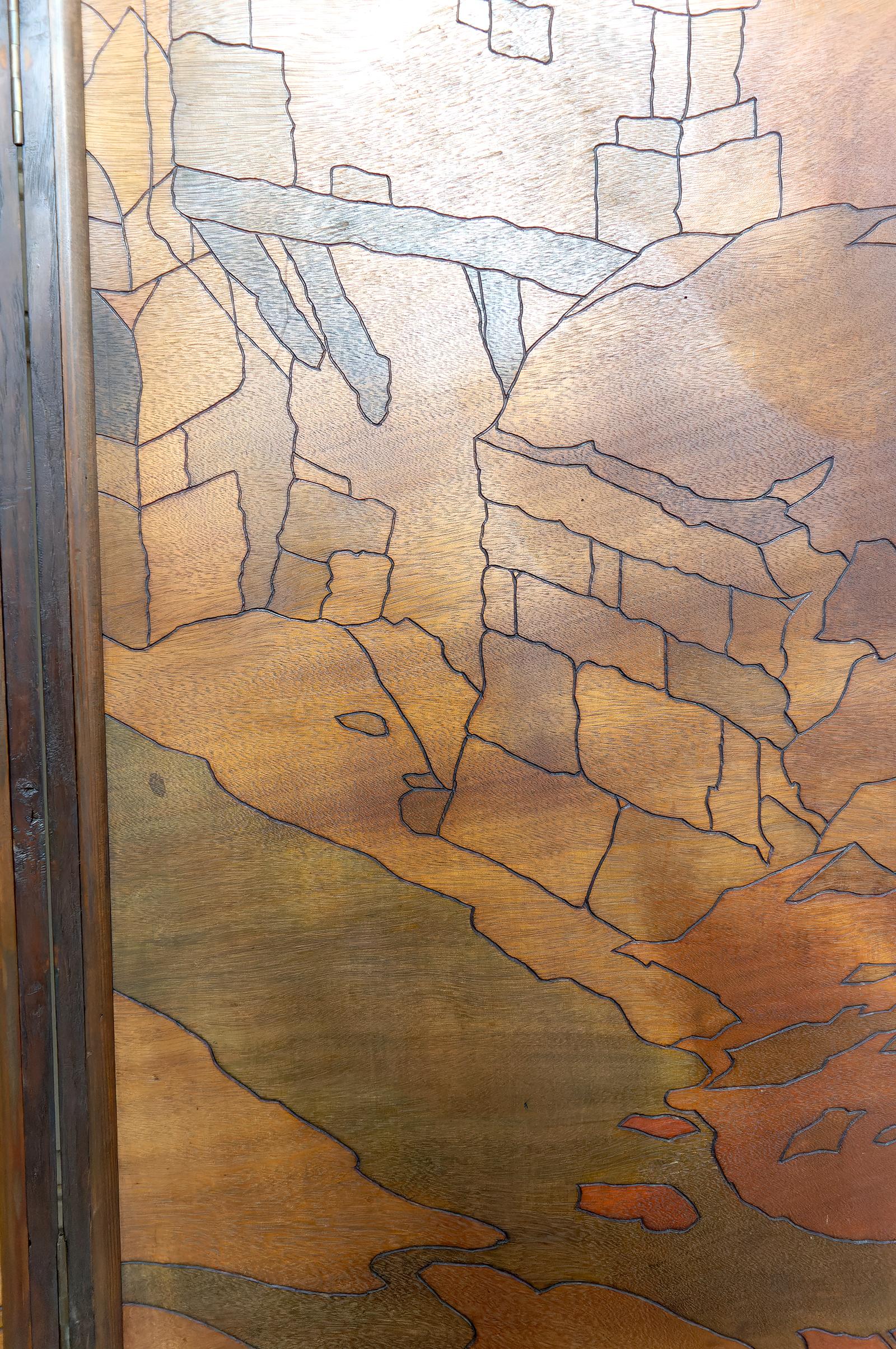 Écran pyrogravé - Paysage urbain méditerranéen médiéval, Art Nouveau / Art Déco en vente 2