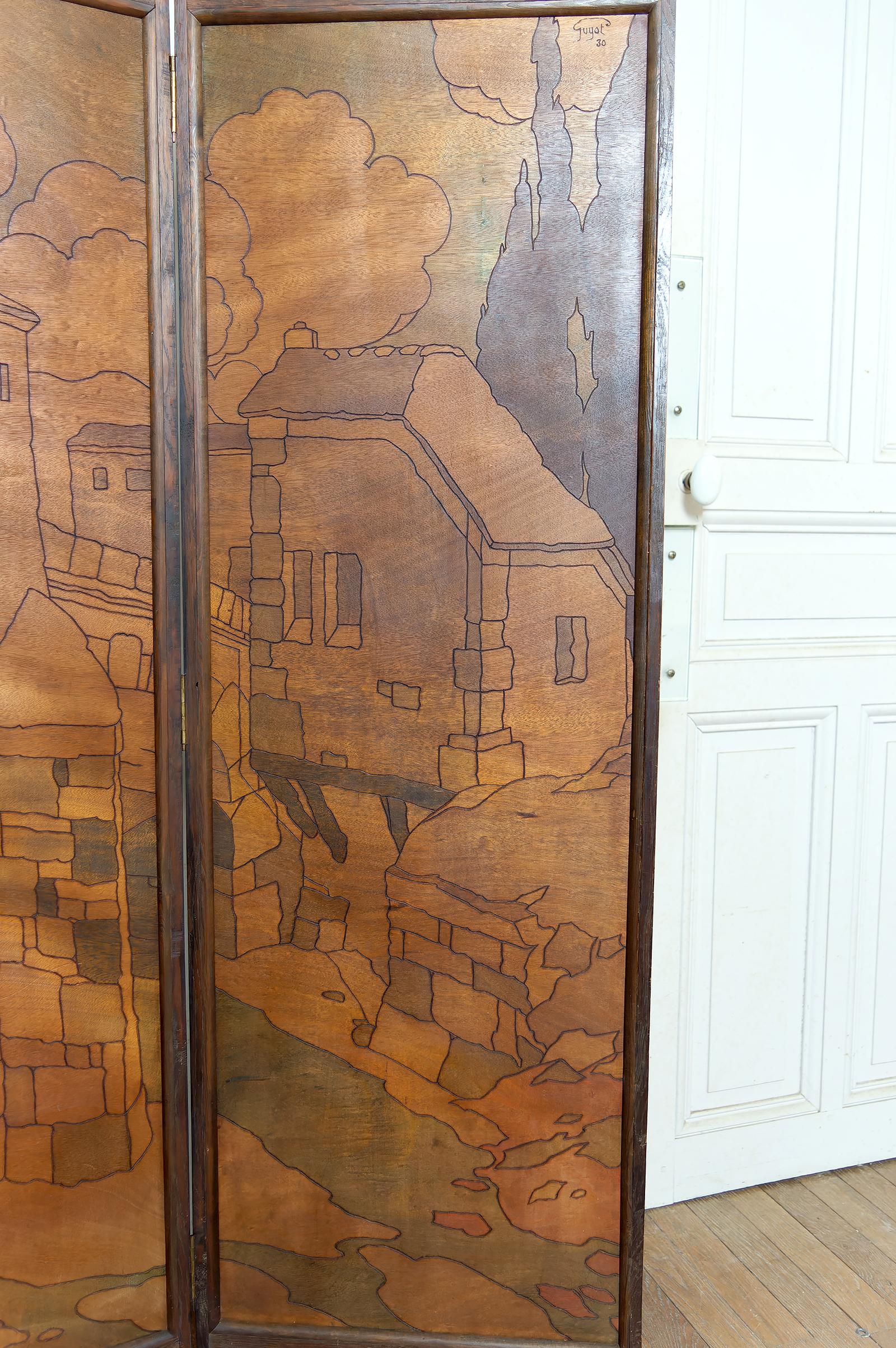 Écran pyrogravé - Paysage urbain méditerranéen médiéval, Art Nouveau / Art Déco en vente 8