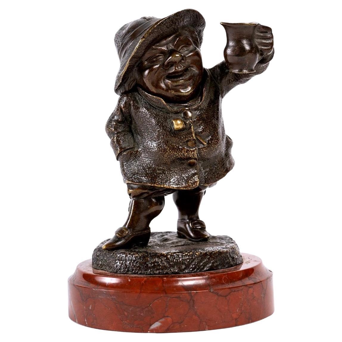 Pyrogen, Bronze Character on Cherry Marble Base, Period, 19th Century For Sale